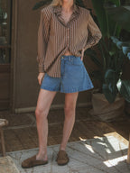 Brown Stripe Oversized Blouse