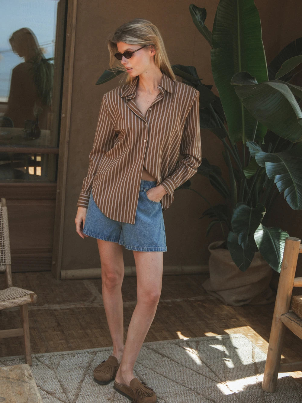 Brown Stripe Oversized Blouse