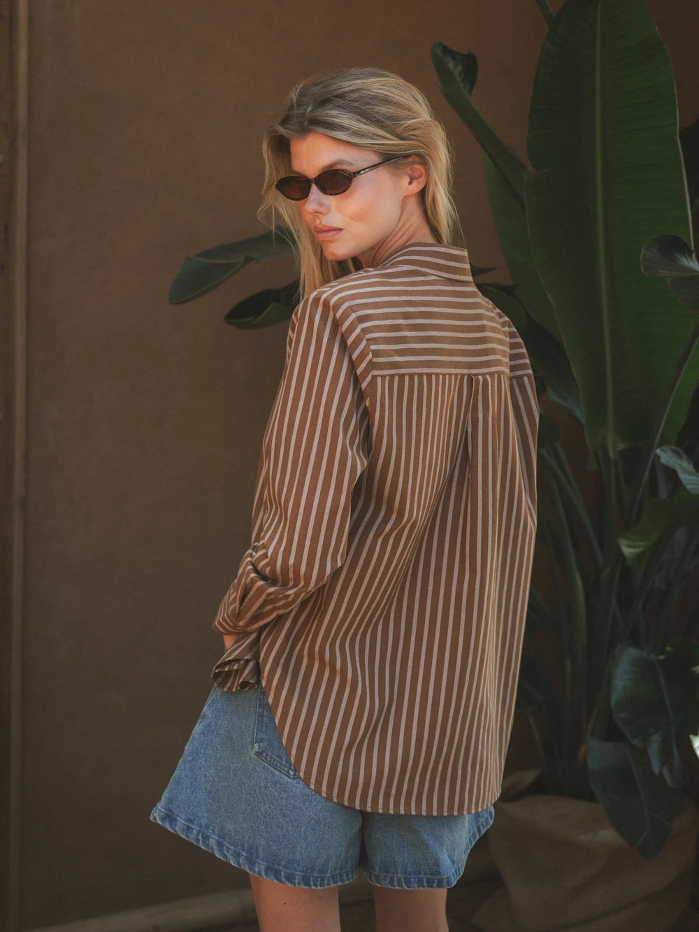 Brown Stripe Oversized Blouse