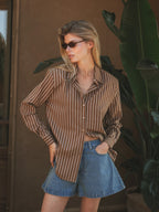 Brown Stripe Oversized Blouse