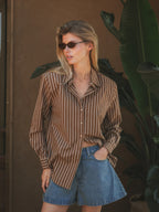 Brown Stripe Oversized Blouse