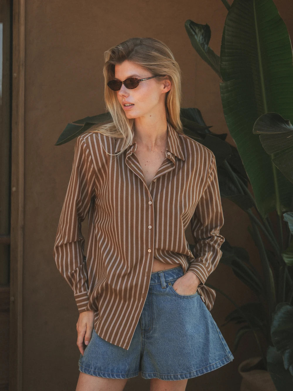 Brown Stripe Oversized Blouse
