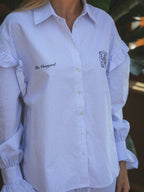 Blue Stripe Ruffle Blouse