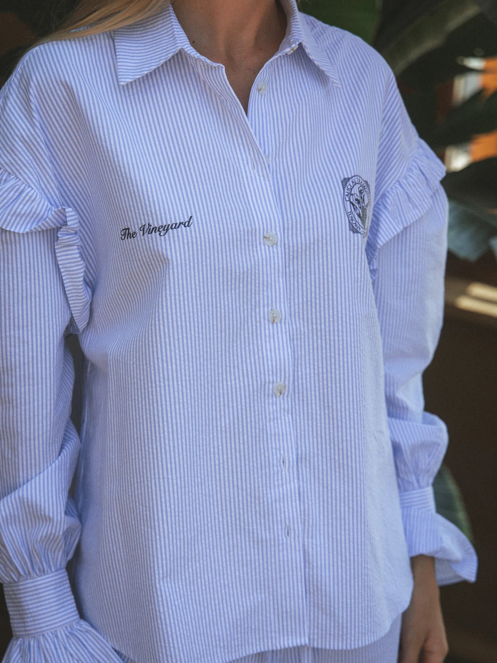 Blue Stripe Ruffle Blouse