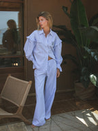 Blue Stripe Ruffle Blouse