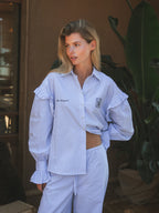 Blue Stripe Ruffle Blouse
