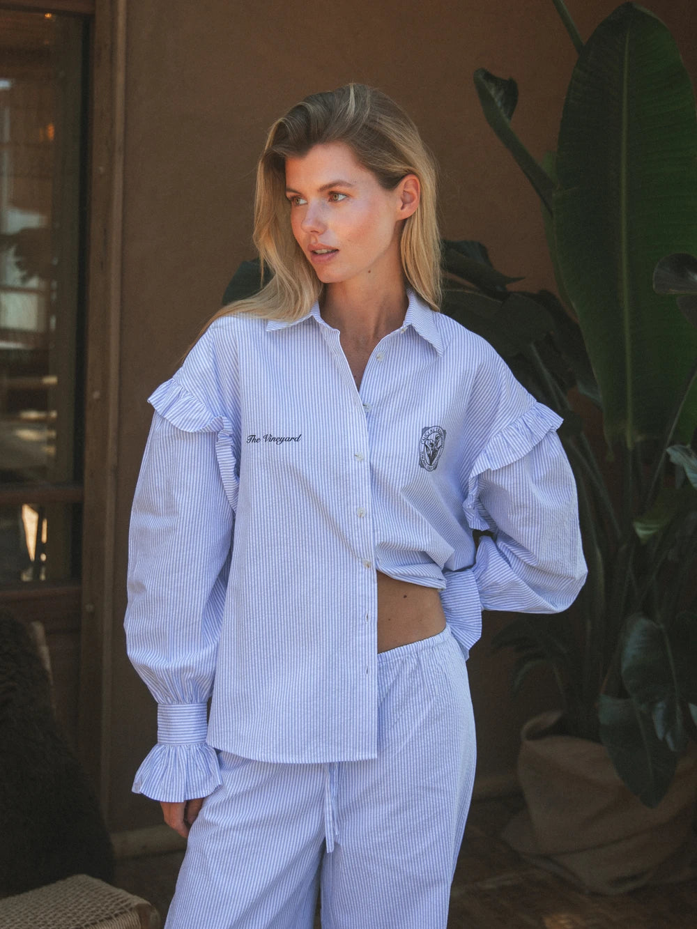 Blue Stripe Ruffle Blouse