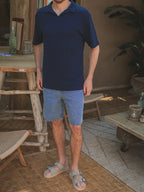 Navy Struktur Sommer V-Polo