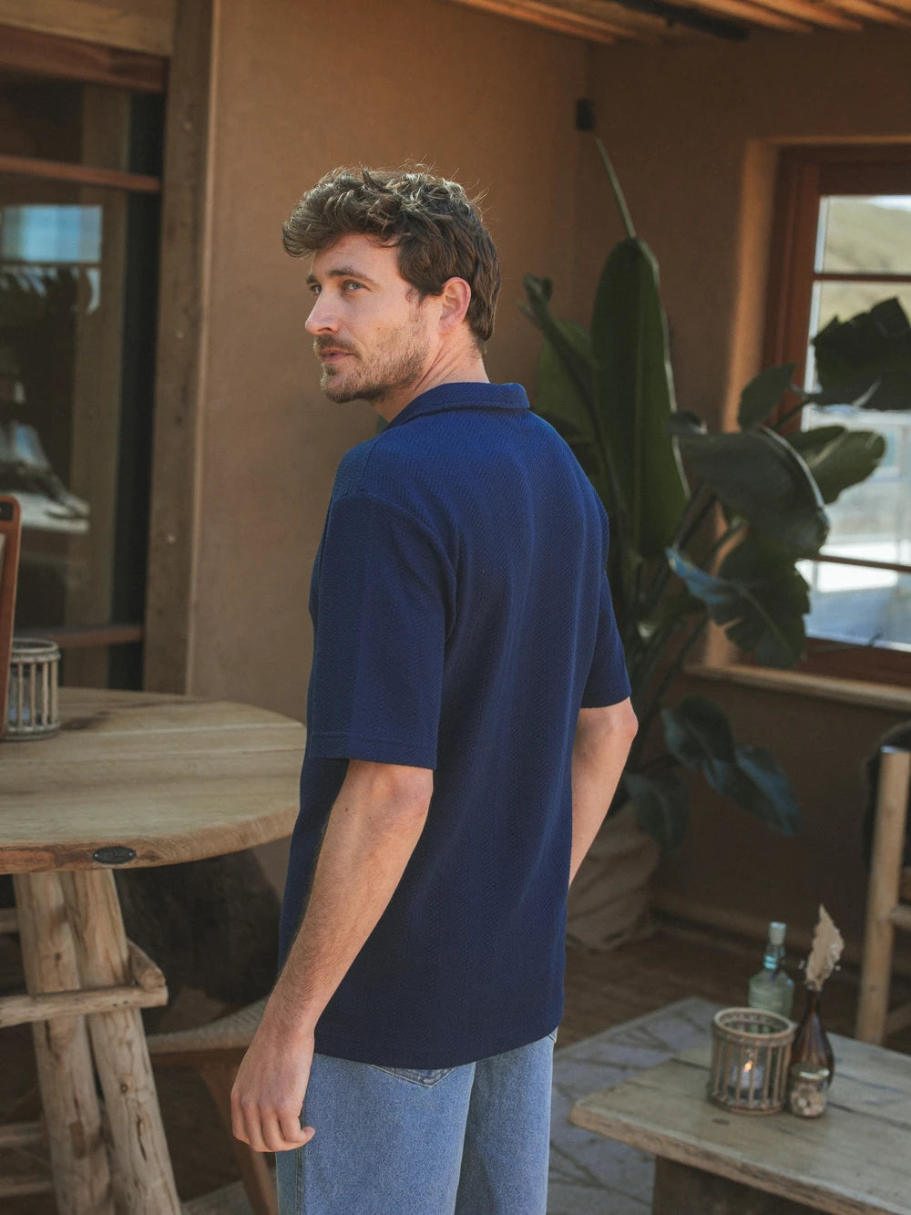 Navy Struktur Sommer V-Polo