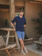 Navy Struktur Sommer V-Polo