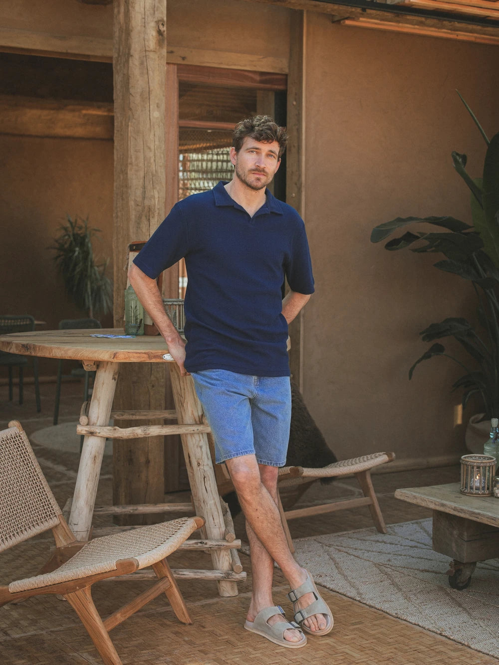 Navy Struktur Sommer V-Polo