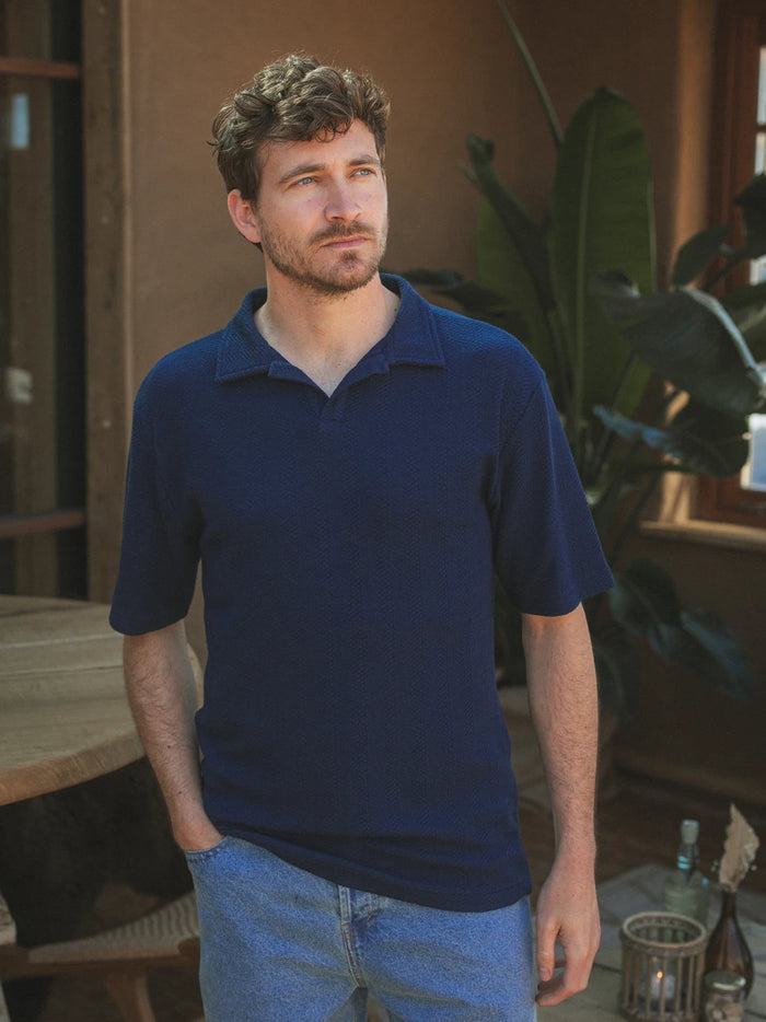 Navy Structure Summer V-Polo