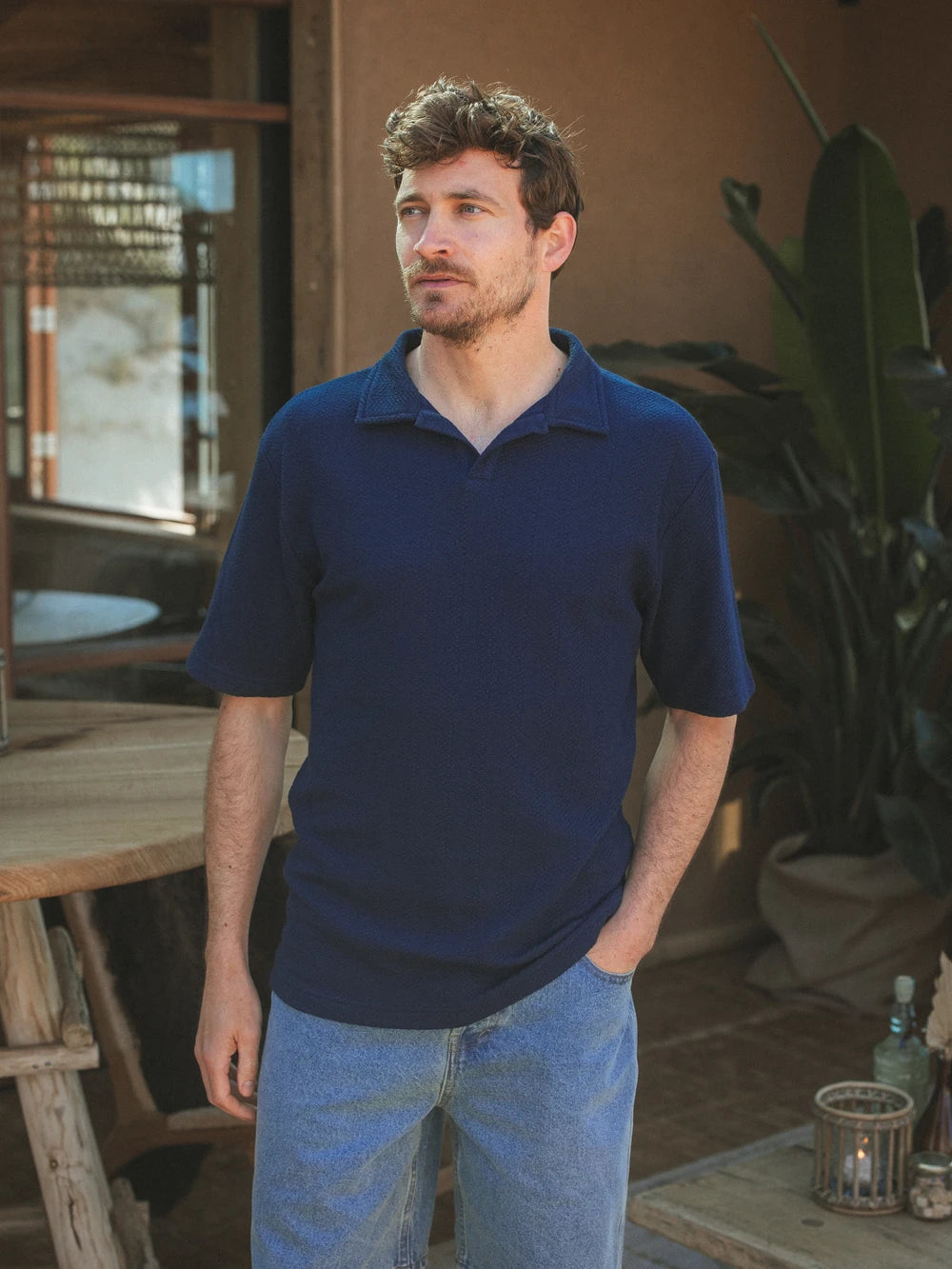 Navy Struktur Sommer V-Polo