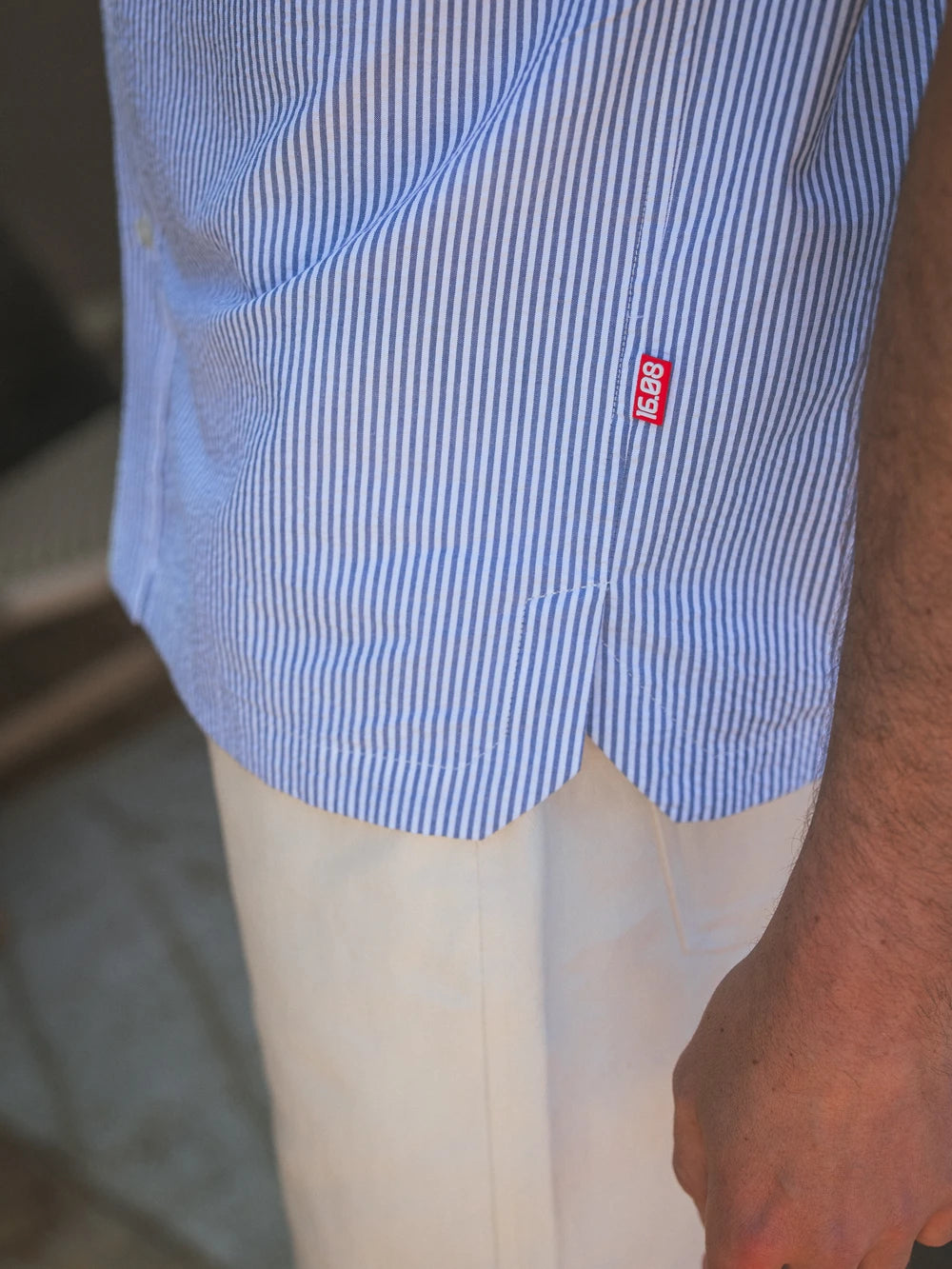 Blue Stripe Waffle Polo Shirt
