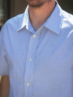 Blue Stripe Waffle Polo Shirt