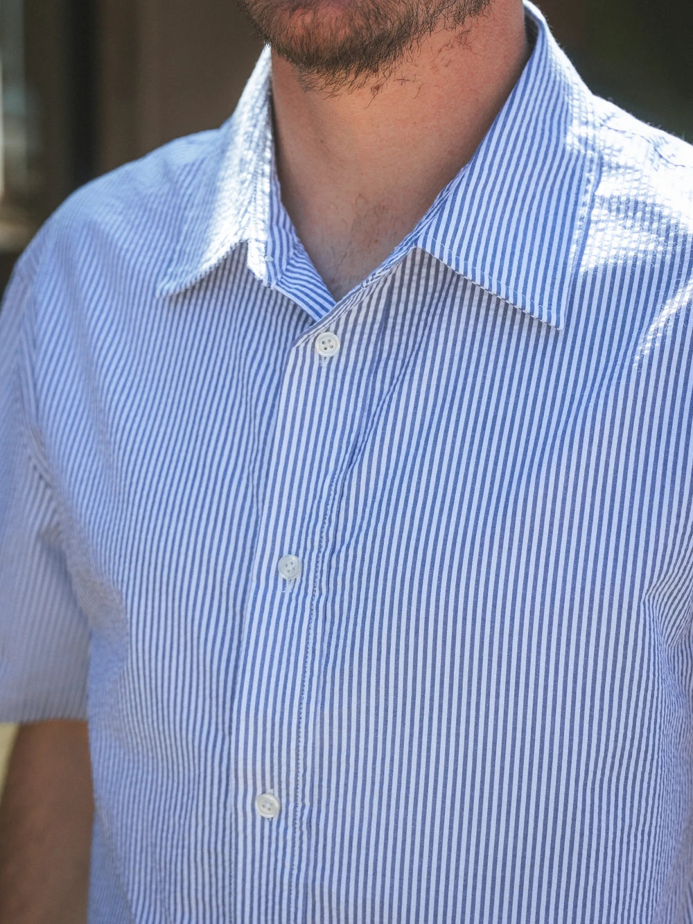 Blue Stripe Waffle Polo Shirt