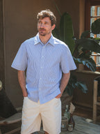 Blue Stripe Waffle Polo Shirt