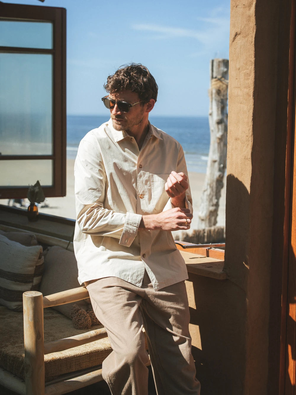 Beige Textured Cotton Shirt