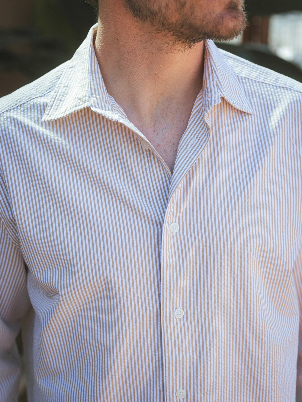 Taupe Stripe Waffle Shirt