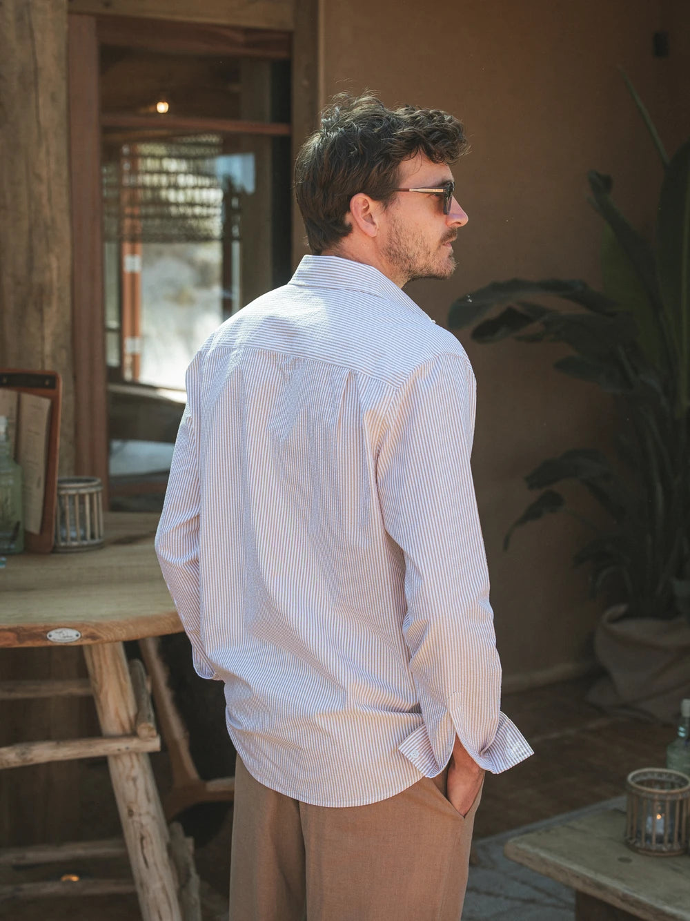 Taupe Stripe Waffle Shirt
