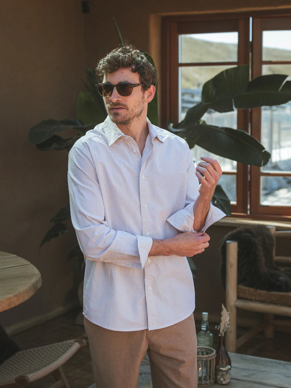 Taupe Stripe Waffle Shirt