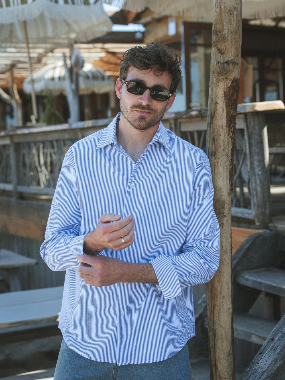 Navy Stripe Waffle Shirt