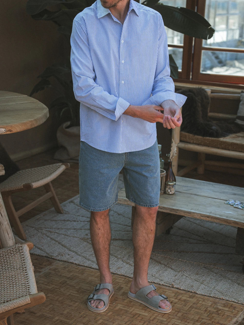 Navy Stripe Waffle Shirt