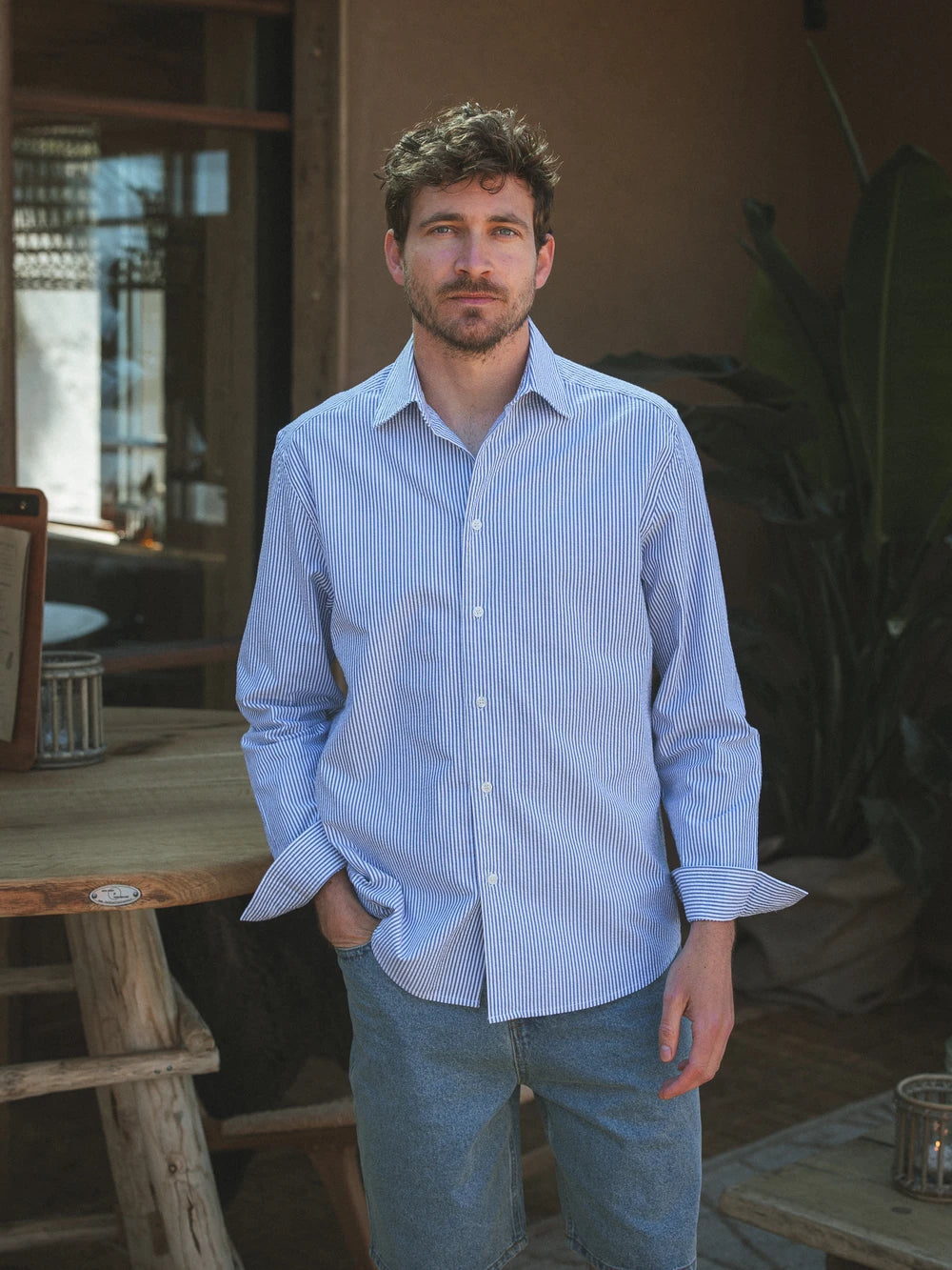 Navy Stripe Waffle Shirt