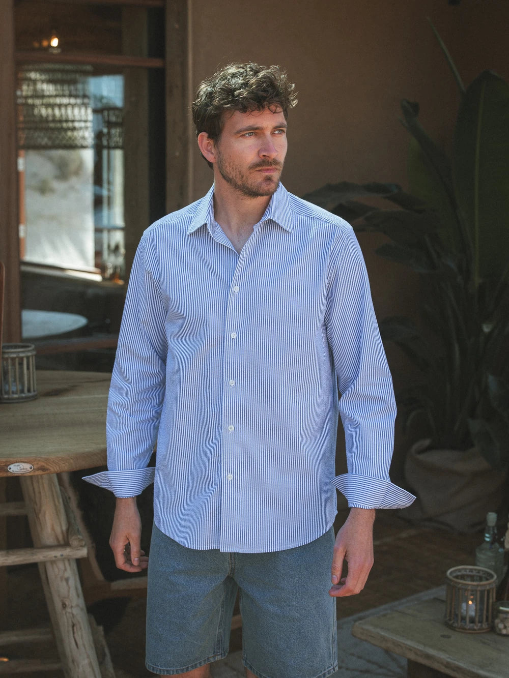 Navy Stripe Waffle Shirt