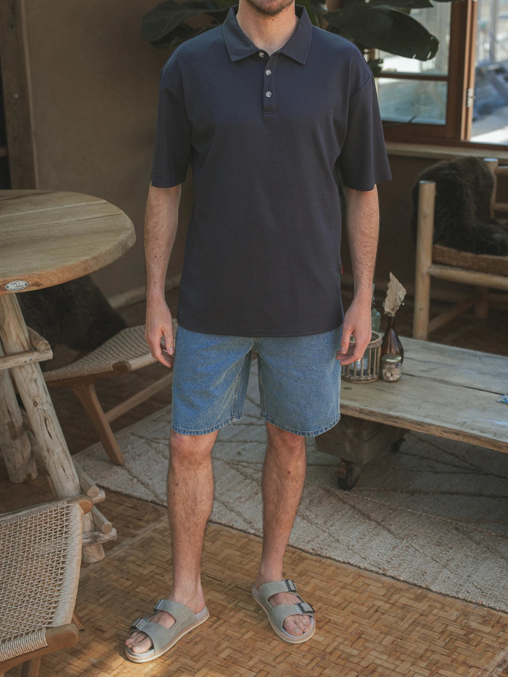 Dunkelgraues Polohemd in Relaxed Fit