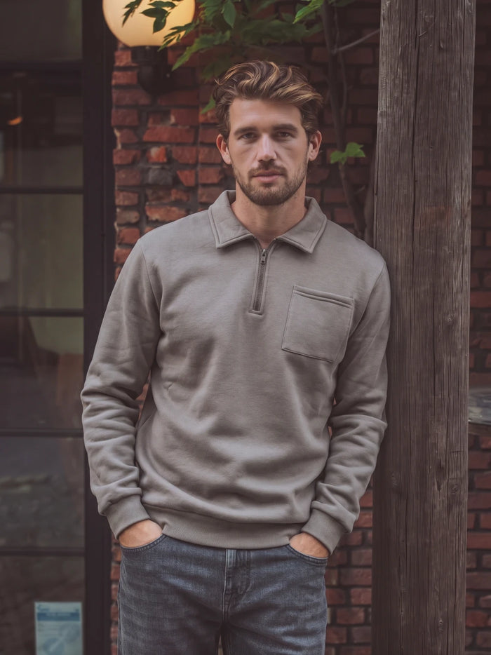 Dark Taupe Polo Zipper Sweater