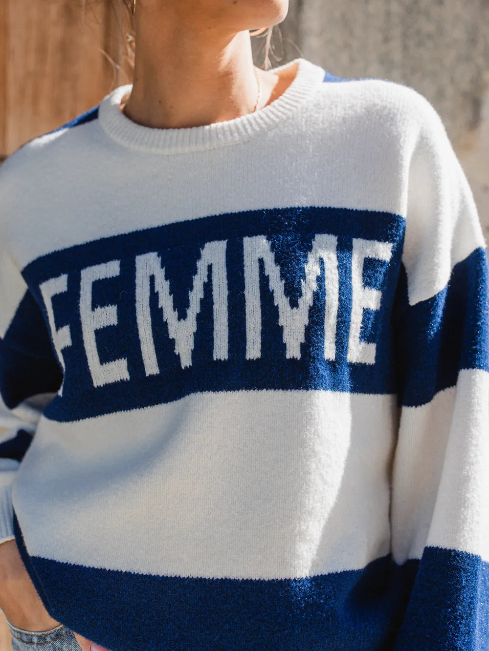 Navy Knit Stripe Oversized Sweater