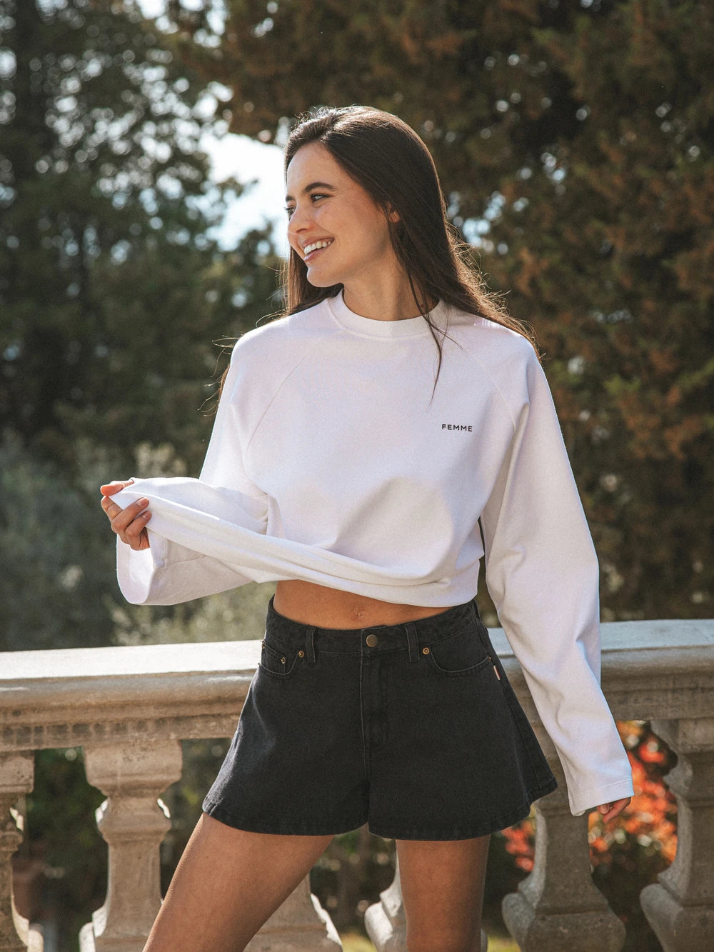Weißes Langarmshirt mit Raglanärmeln
