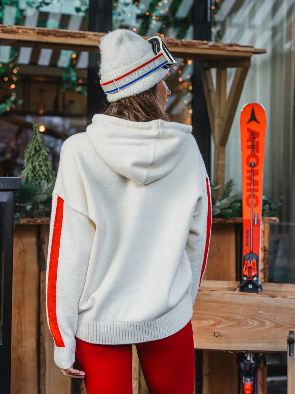 Creme Ski Coach Knit Hoodie