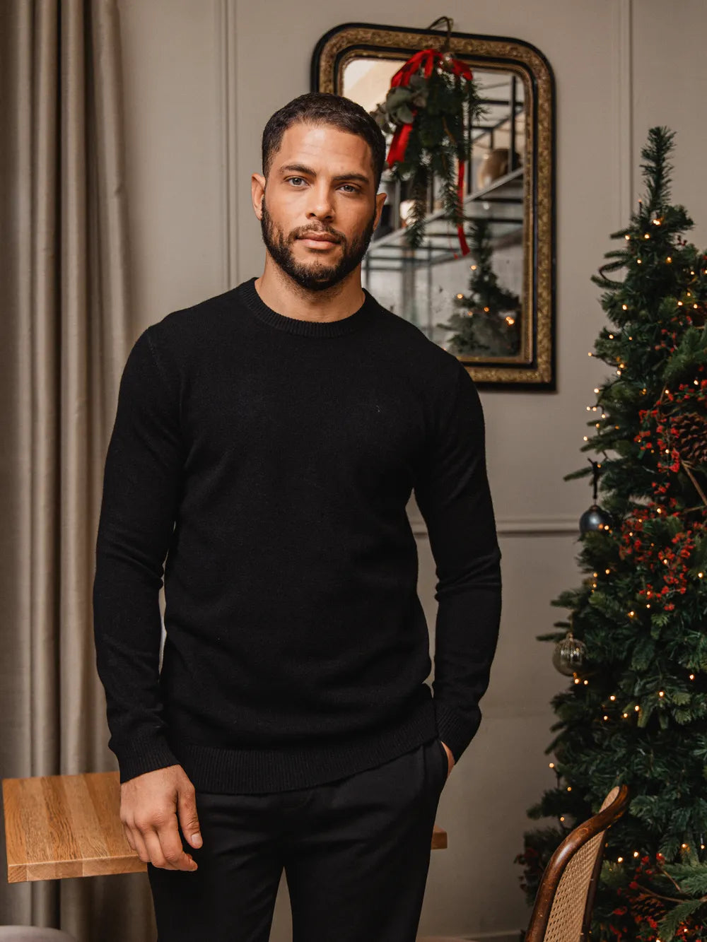 Black Wool Crewneck Pullover