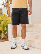 Black Damaged Denim Short