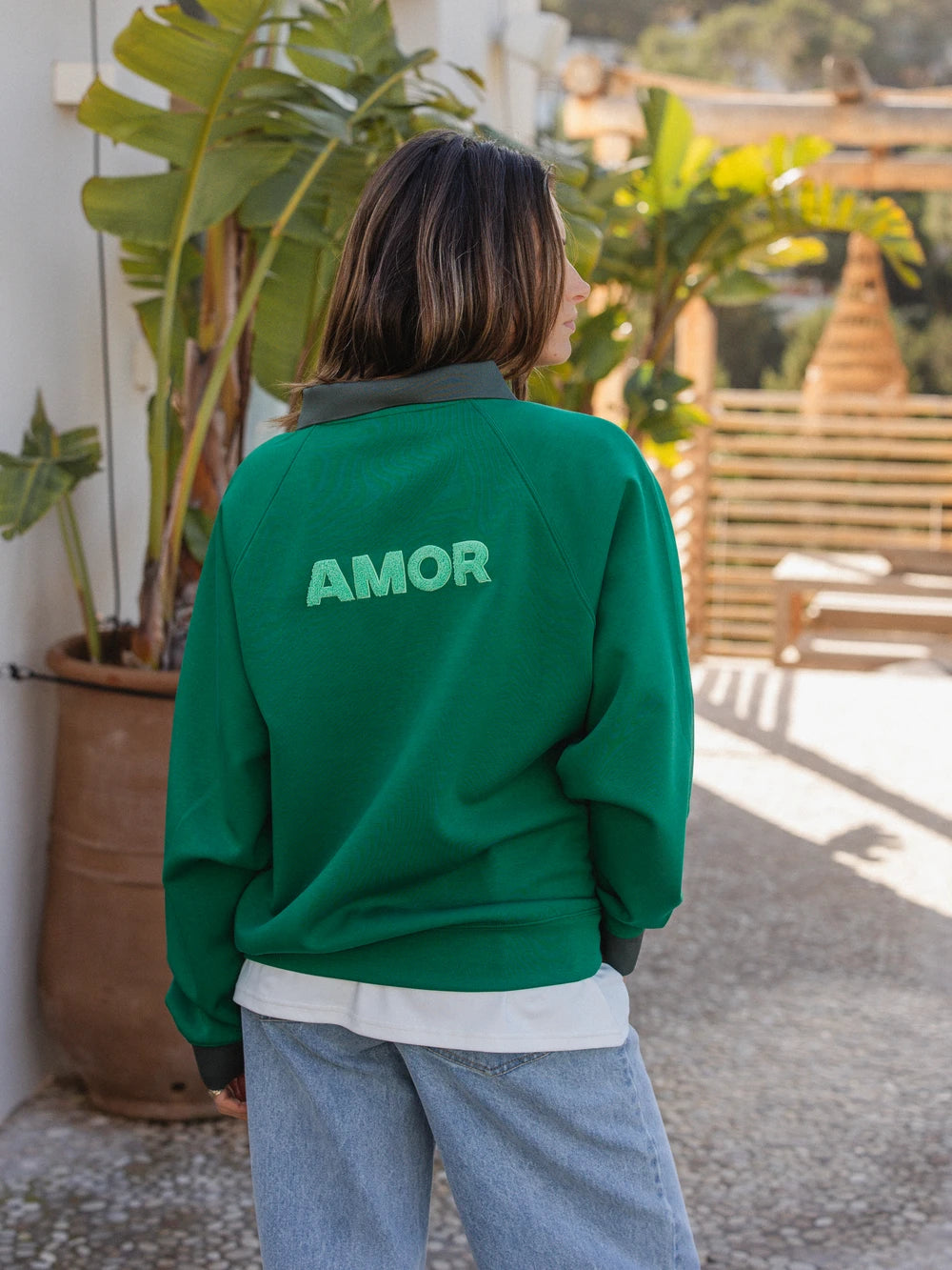 Green Amor Oversized Polo Sweater