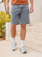 Blue Damaged Denim Short