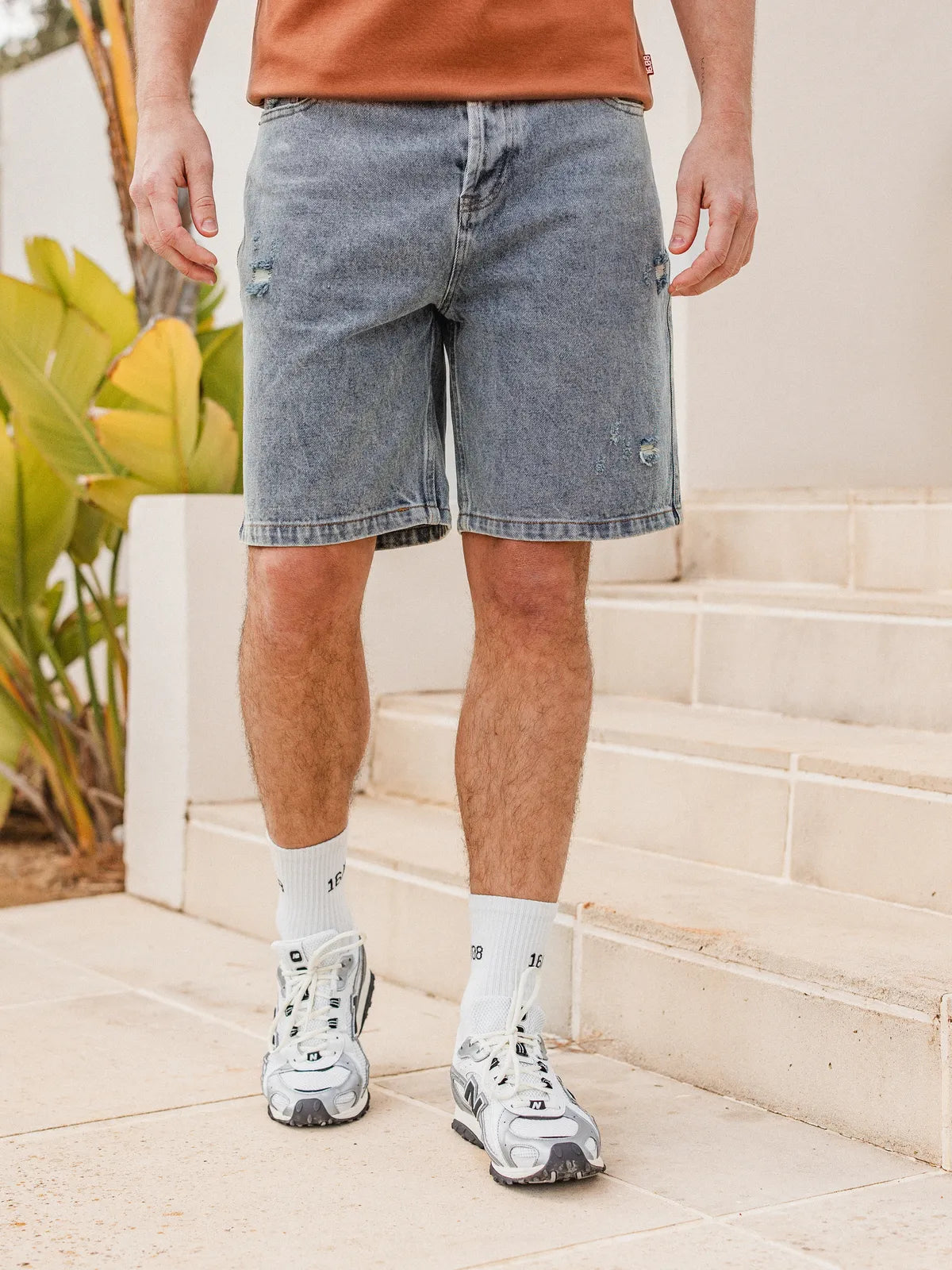 Blue Damaged Denim Short