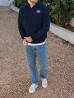 Navy V-Neck Polo Sweater