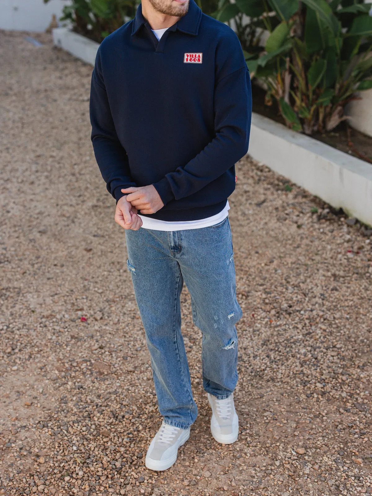 Navy V-Neck Polo Sweater