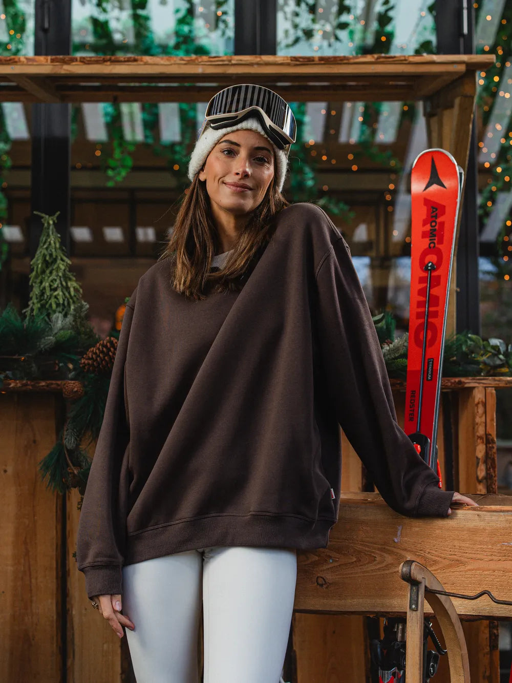 Brown Ski Coach Oversized Sweater