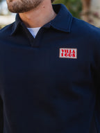 Navy V-Neck Polo Sweater