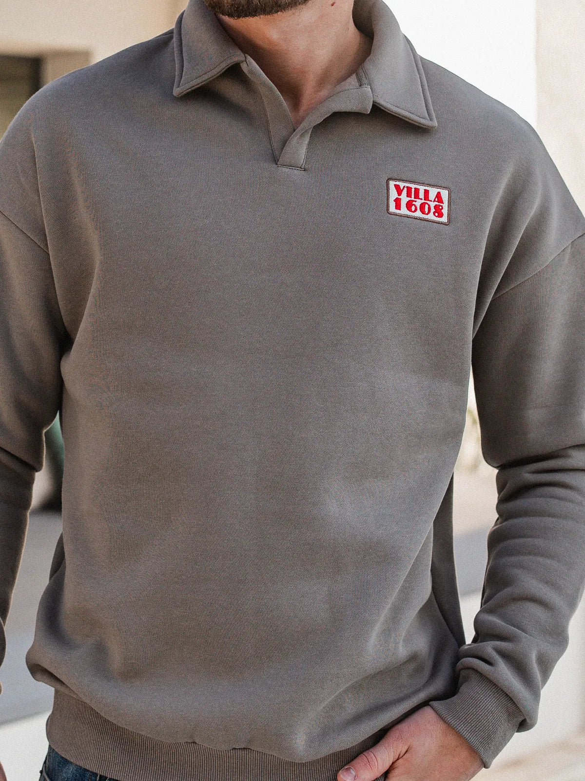 Brown V-Neck Polo Sweater