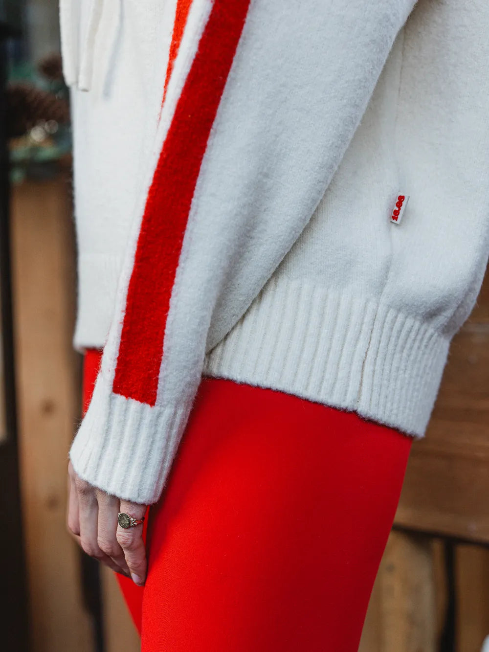 Creme Ski Coach Knit Hoodie