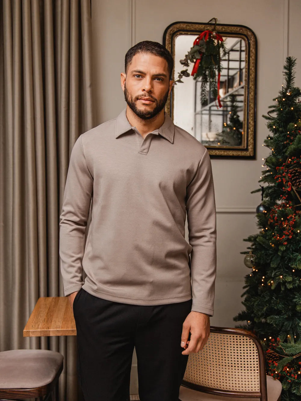 Olive Jersey V-Neck Polo