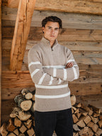 Brown Knit Stripe Half Zip