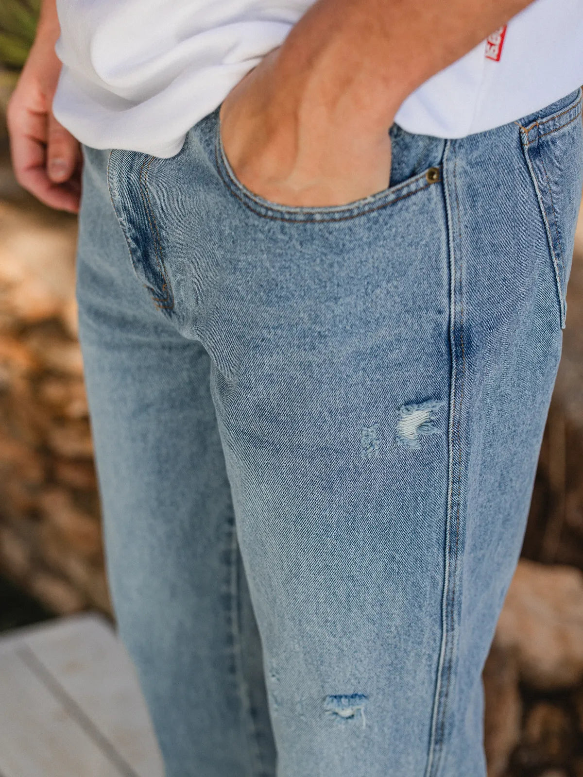 Washed Damaged Denim Jeans