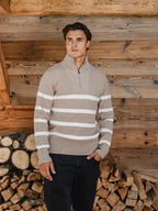 Brown Knit Stripe Half Zip