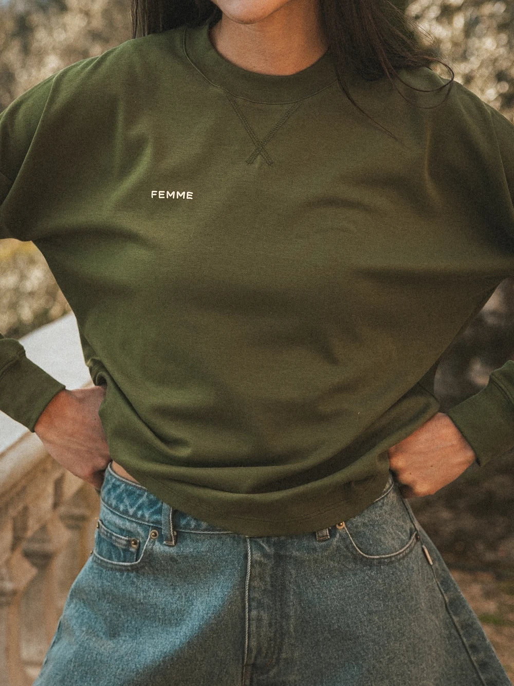 Grünes Damen-Langarmshirt